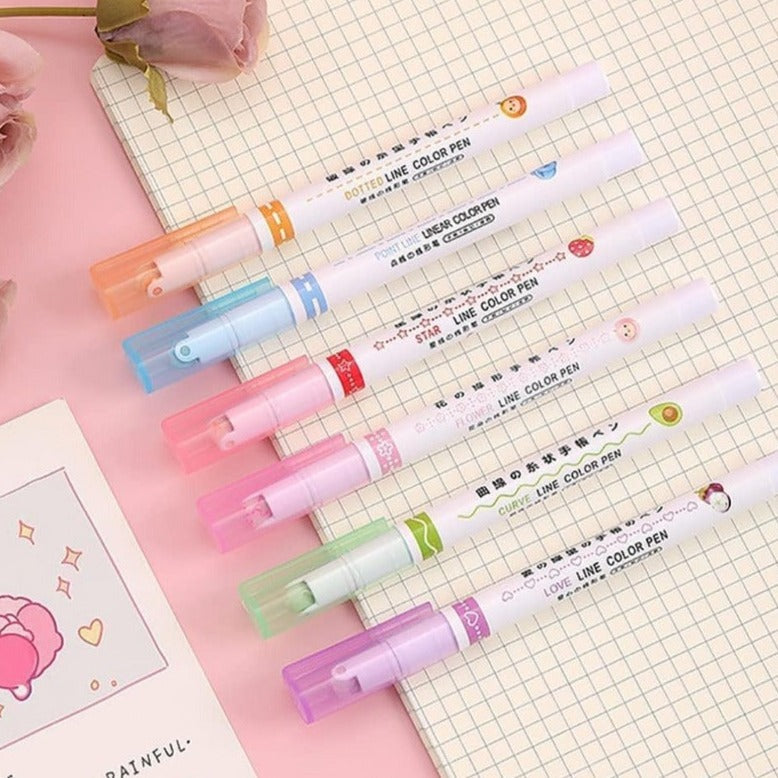 Pack Of 6 Linear Roller Design Color Pen