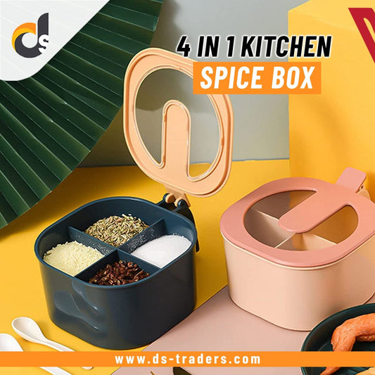 4 In 1 Partition Kitchen Seasoning Spice Box with Spoons - Easy Wholesale