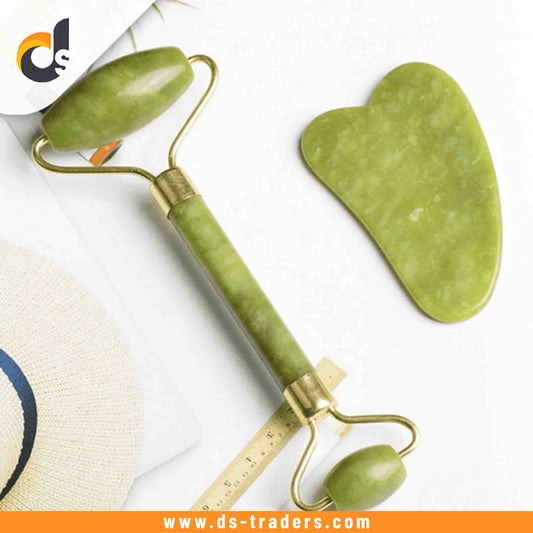 Anti-Aging Natural Stone Jade Roller With  Gua-Sha For Face Massage Skin.