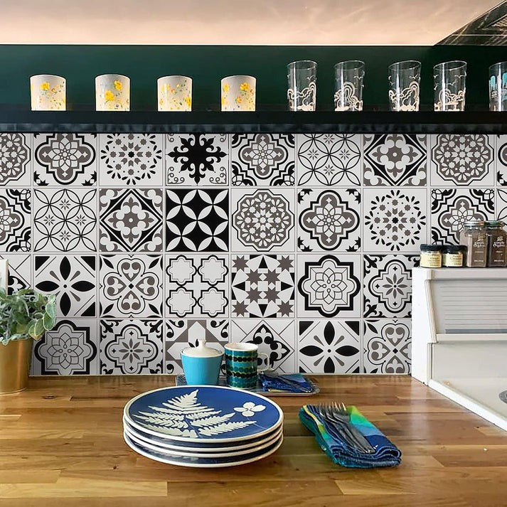 24pcs Black & White Tile Stickers – Waterproof Peel & Stick Home Decor