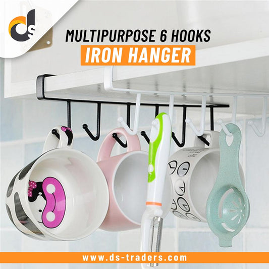 Multipurpose Iron Hanger with 6 Hooks - Easy Wholesale