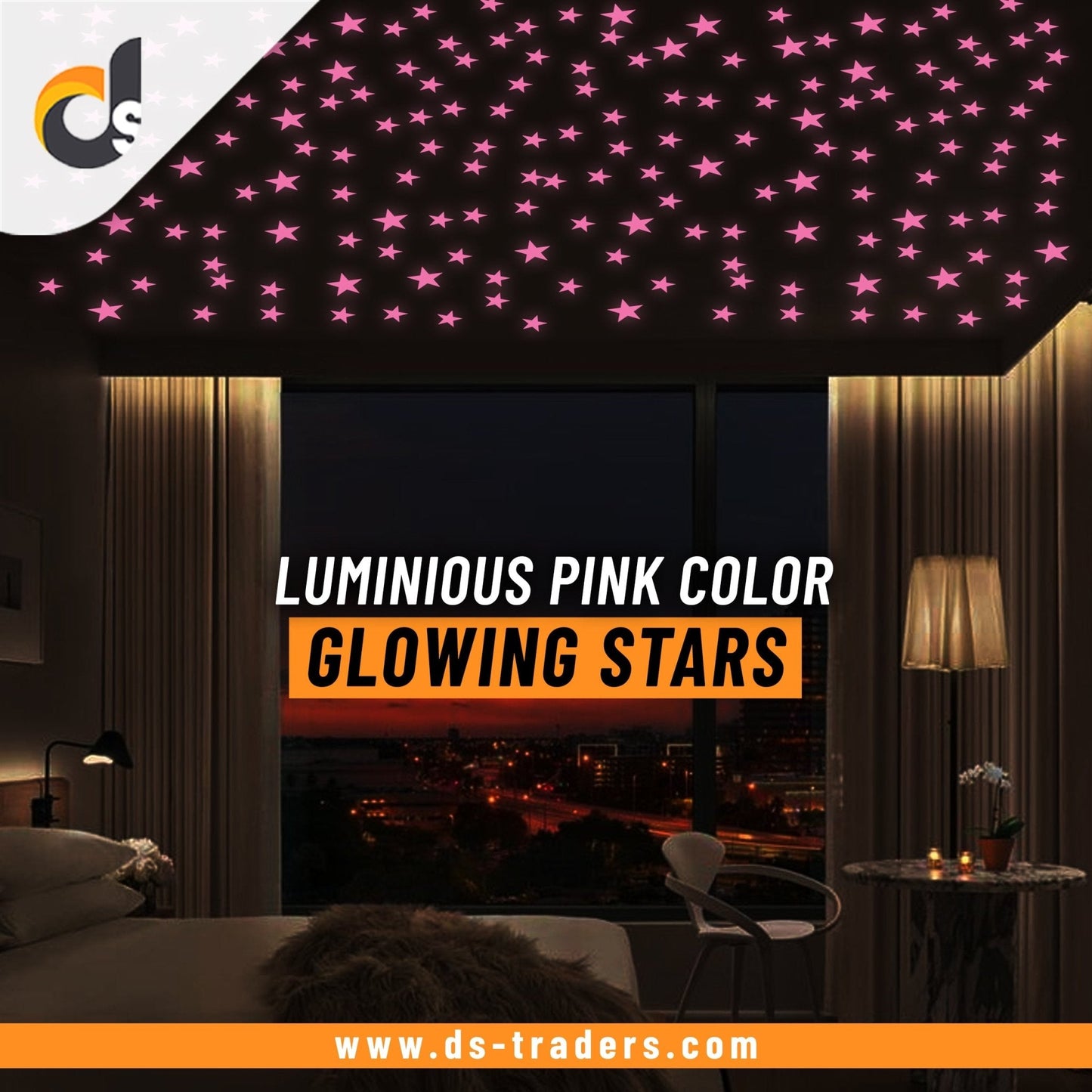 Pack of 100 - 3D Luminous Glowing Stars - Pink Color - Easy Wholesale