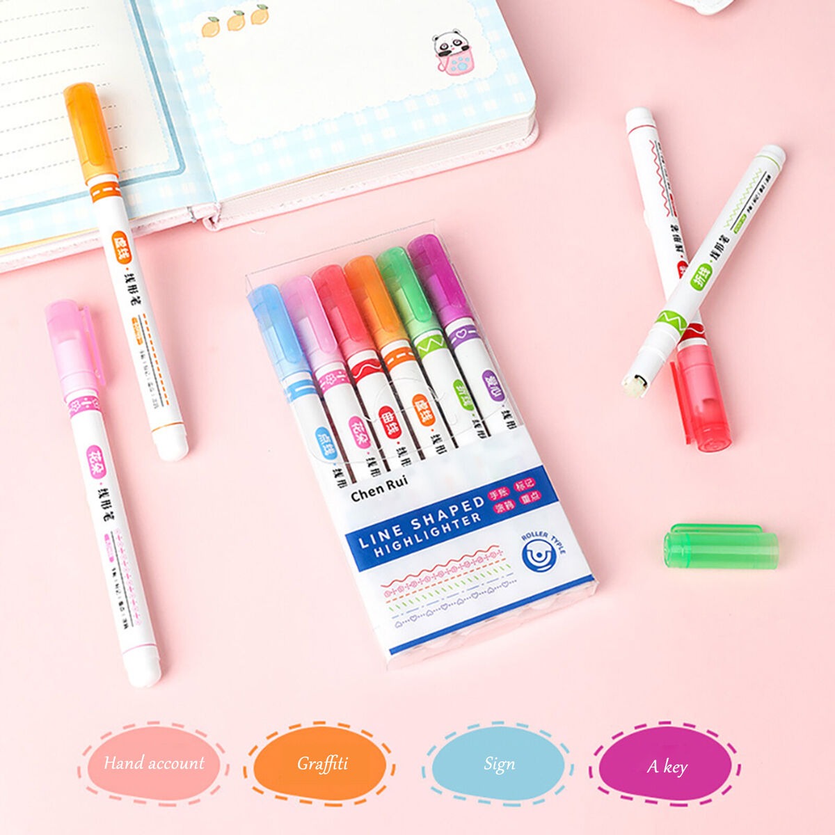 Pack Of 6 Linear Roller Design Color Pen