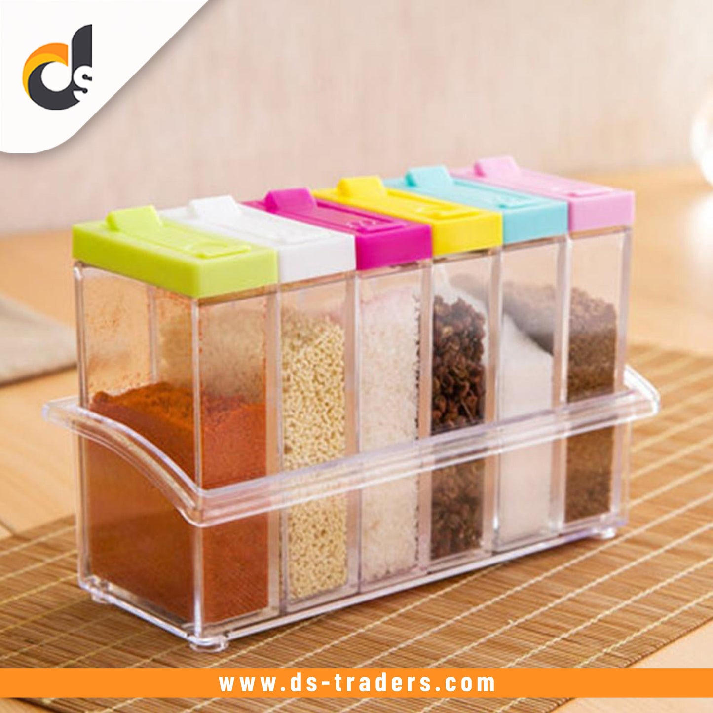 6Pcs Spice Jar Set Home Storage Container with Tray Rack.