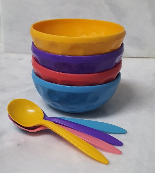 Pack of 4 - Colorful Soup Bowls With Spoons