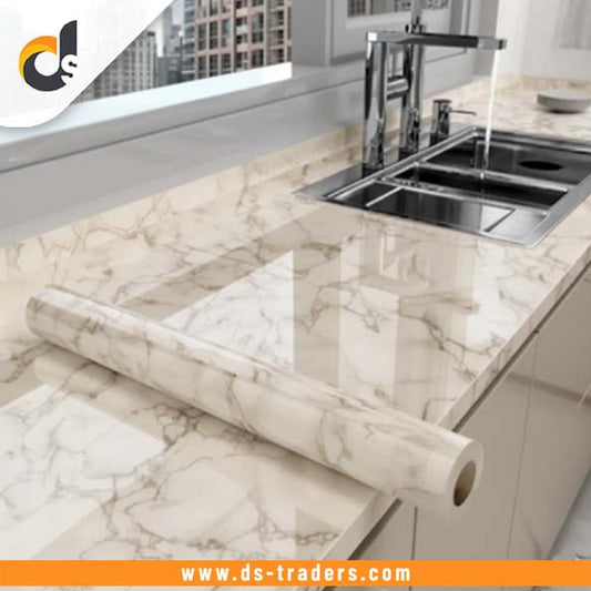 Cream Marble Texture Design PVC Waterproof Sheet (60cmx200cm)